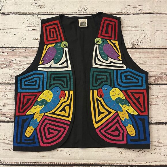 Jackets & Blazers - Vintage My Name Is Panama Mola Hand Made Vest Womens Size Medium Birds Artsy